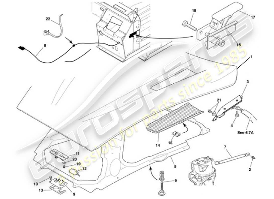 aston martin vanquish (2001) bonnet parts diagram