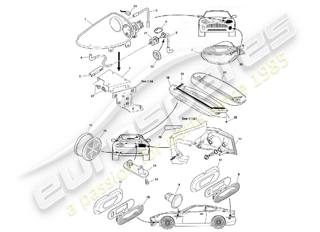 aston martin vanquish (2001) exterior lamps parts diagram