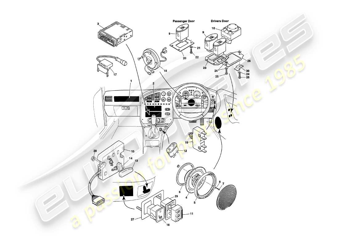 a part diagram from the aston martin v8 volante (1997) parts catalogue