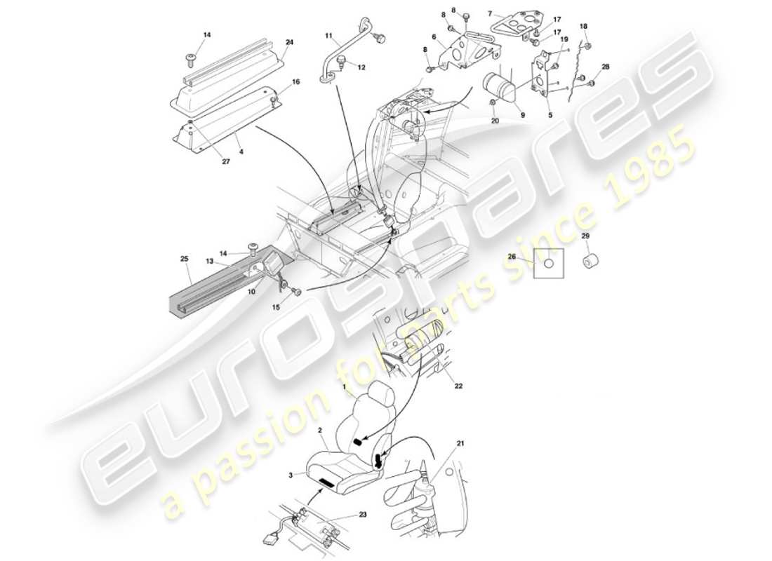 aston martin vanquish (2001) front seats & belts parts diagram