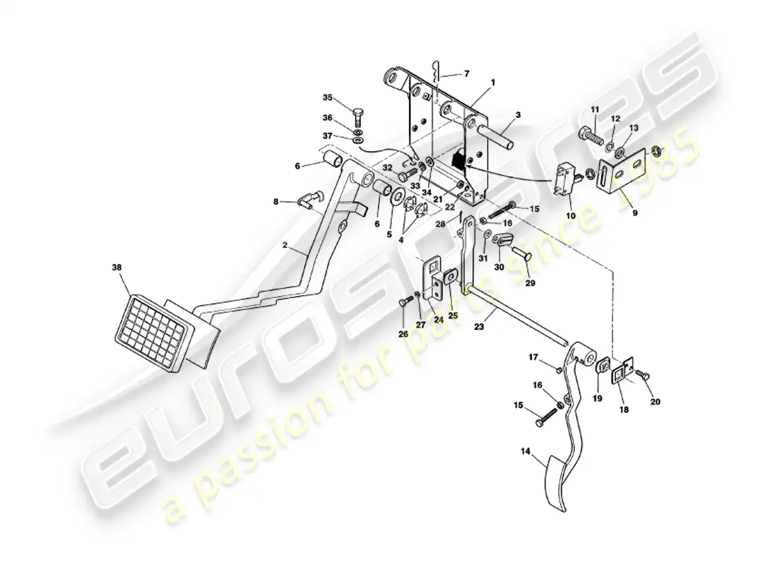 aston martin v8 volante (1998) pedal gear parts diagram