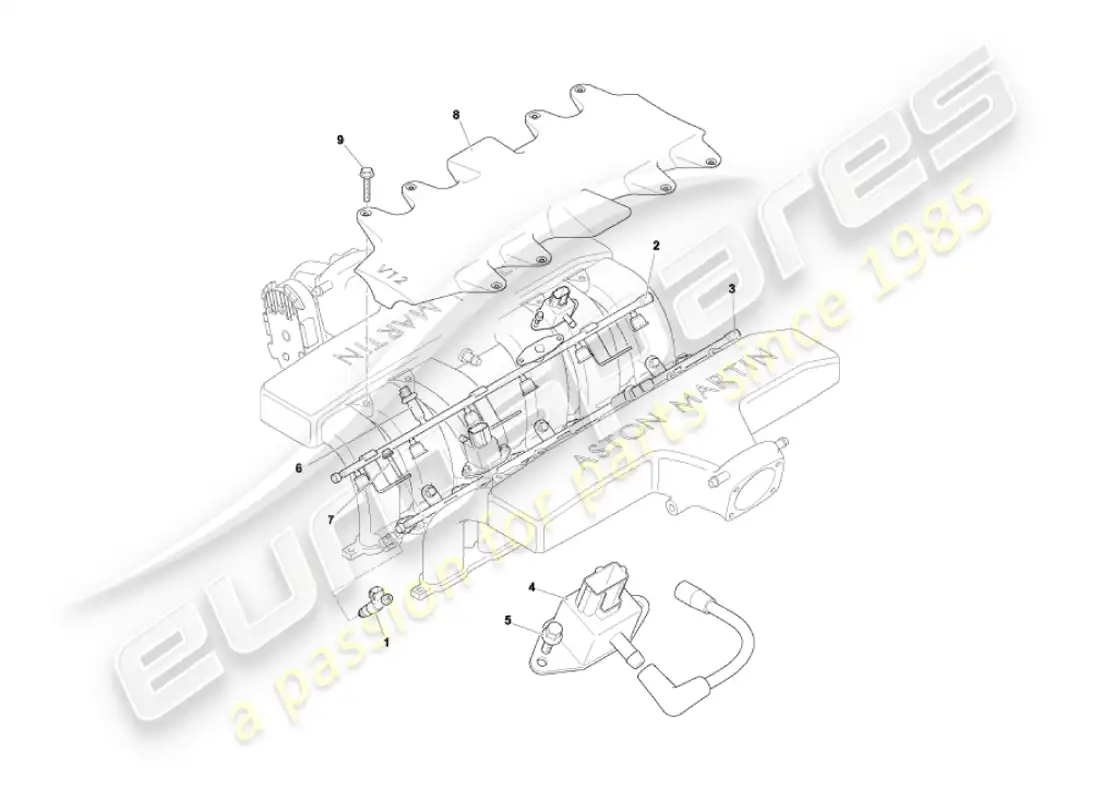 aston martin vanquish (2006) fuel rails & injectors parts diagram