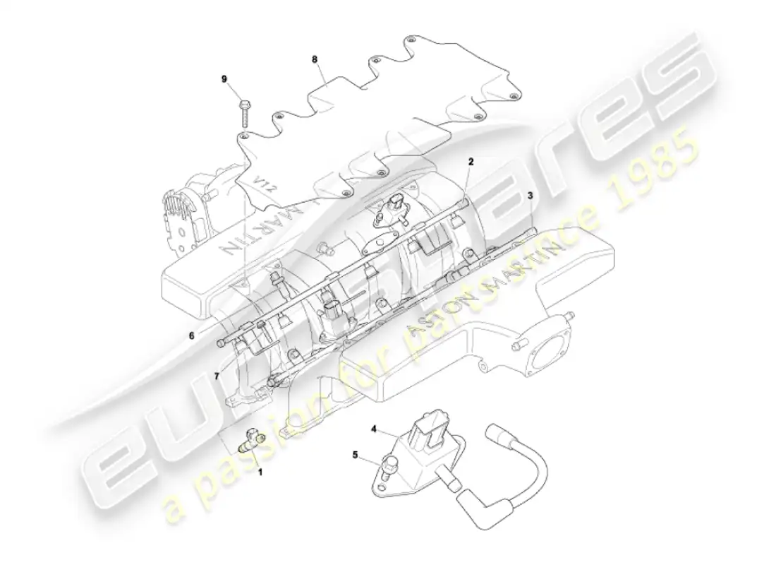 aston martin vanquish (2002) fuel rails & injectors parts diagram