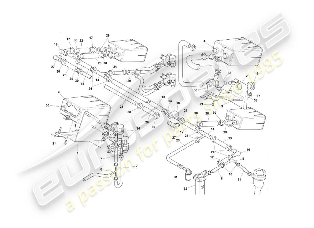 aston martin db7 vantage (2001) evaporative emission system, federal part diagram