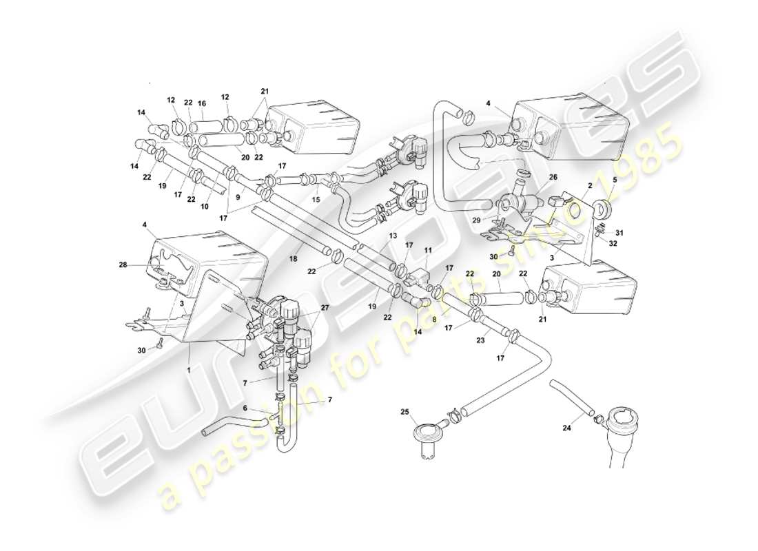 aston martin db7 vantage (2001) evaporative emission system, row part diagram