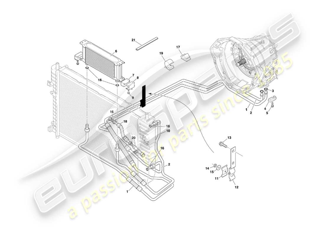 aston martin db7 vantage (2001) automatic transmission, gearbox cooling part diagram