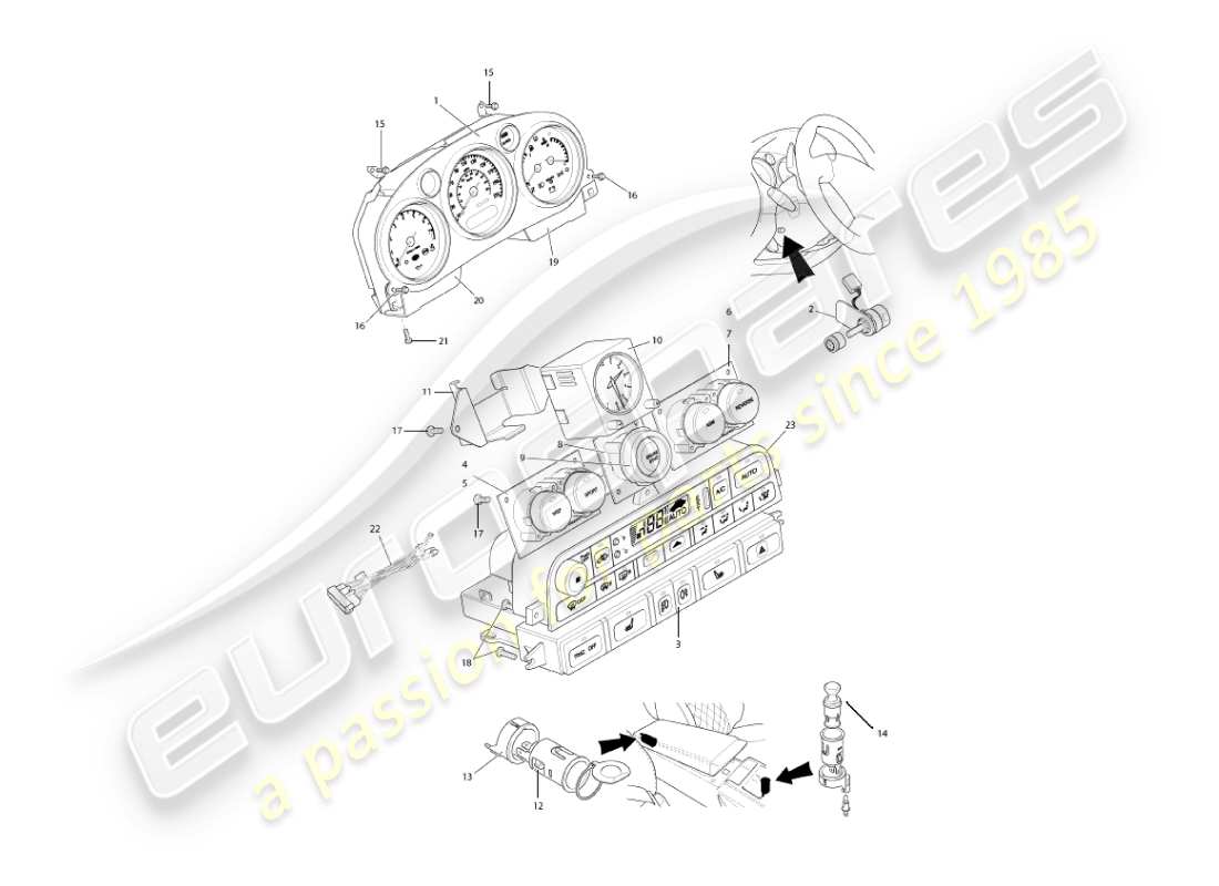 aston martin vanquish (2004) instruments & controls part diagram
