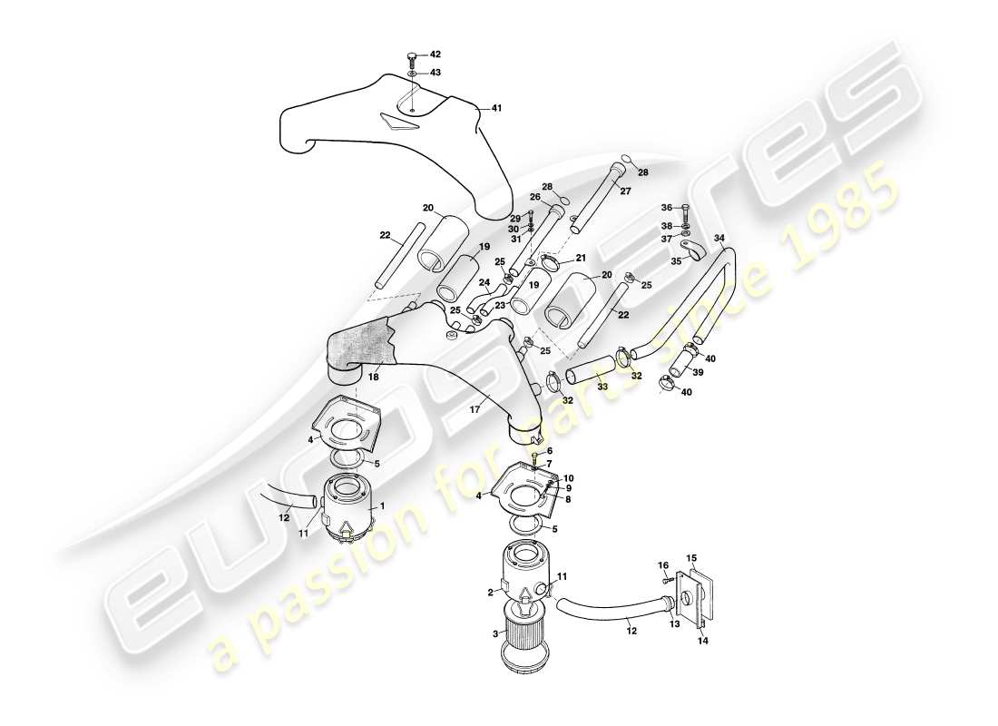 aston martin v8 coupe (2000) air filters part diagram