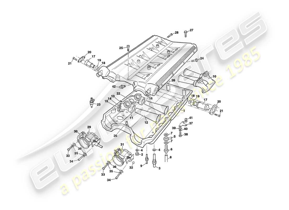 aston martin v8 coupe (2000) inlet manifolds and plenum part diagram
