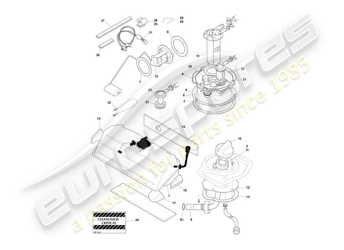 aston martin db7 vantage (2001) fuel tank, coupe part diagram