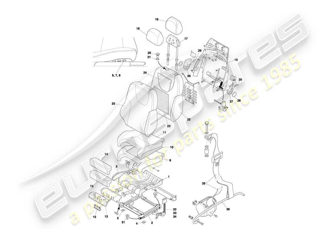 aston martin db7 vantage (2001) front seats & belts part diagram