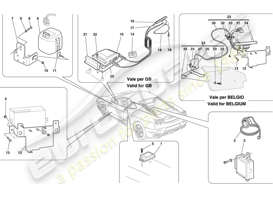 ferrari f430 coupe (europe) antitheft system ecus and devices parts diagram