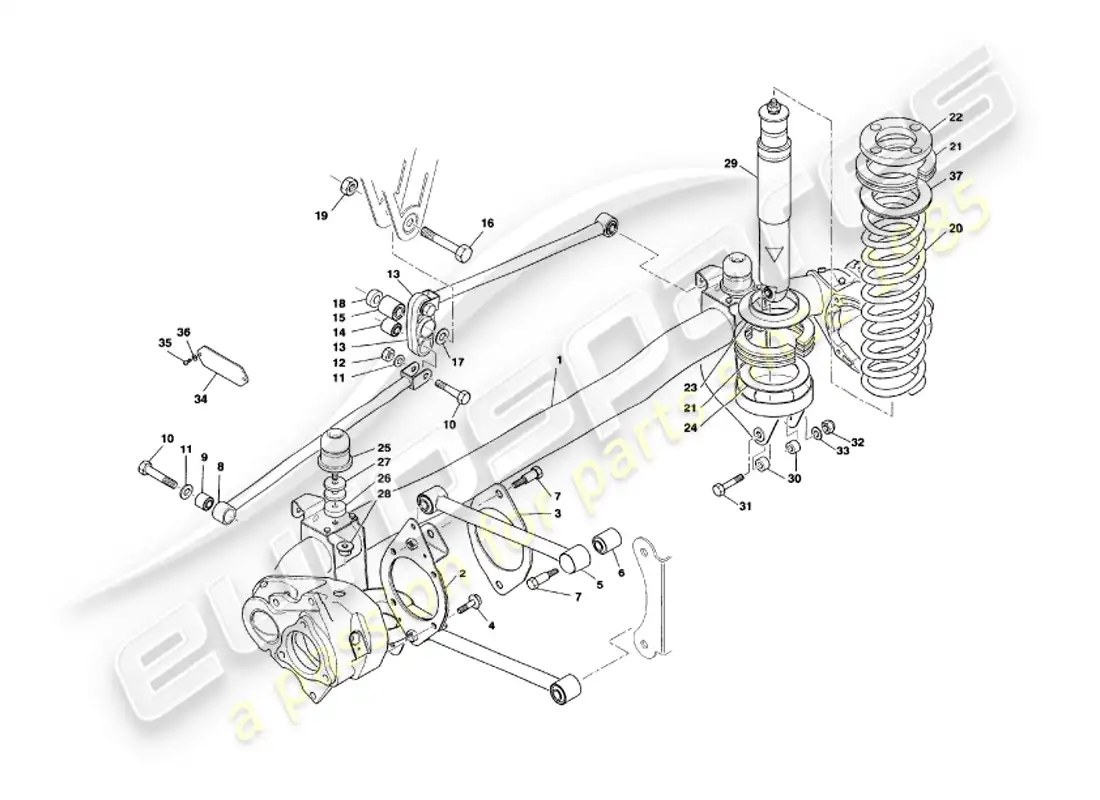 aston martin v8 volante (1998) rear suspension part diagram