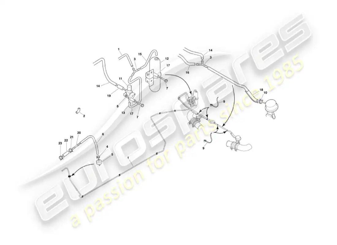 aston martin vanquish (2006) exhaust by-pass system parts diagram