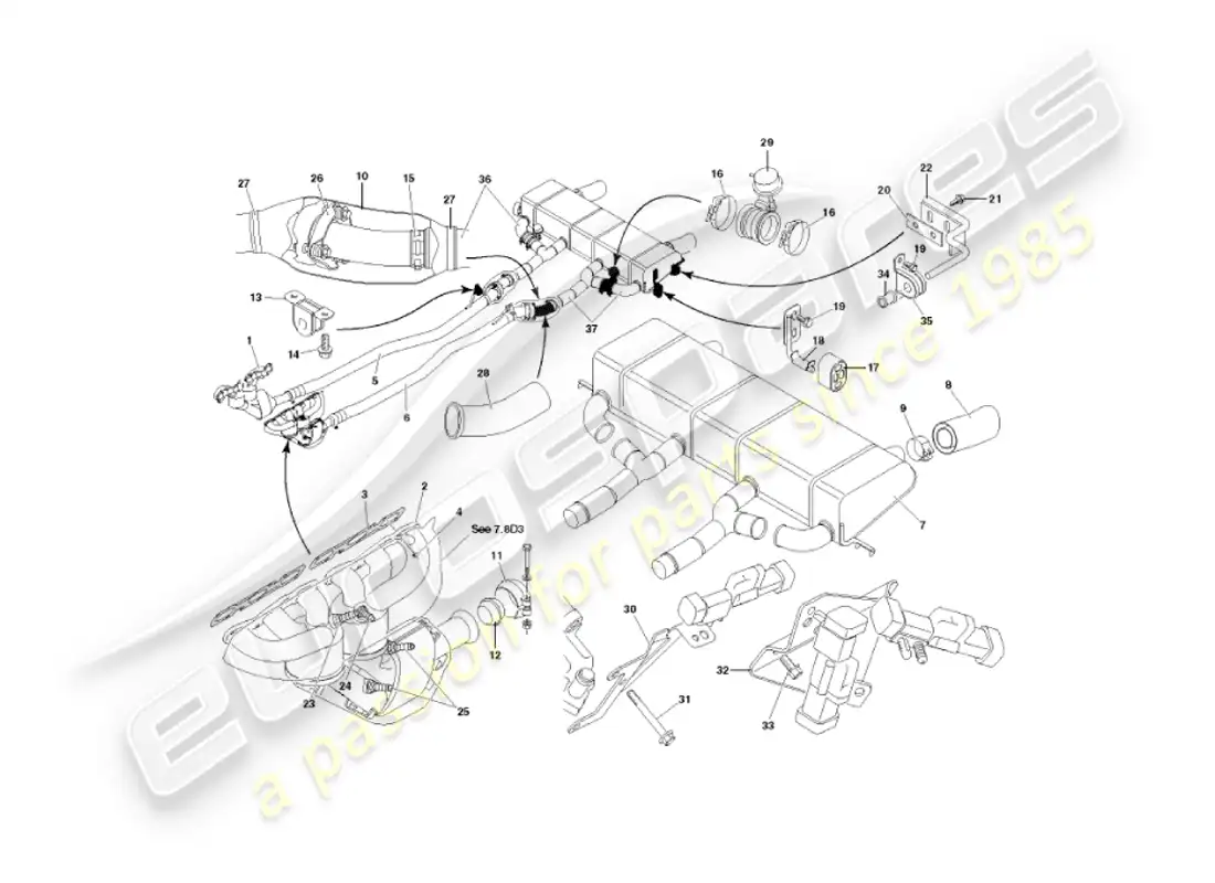 aston martin vanquish (2006) exhaust system parts diagram