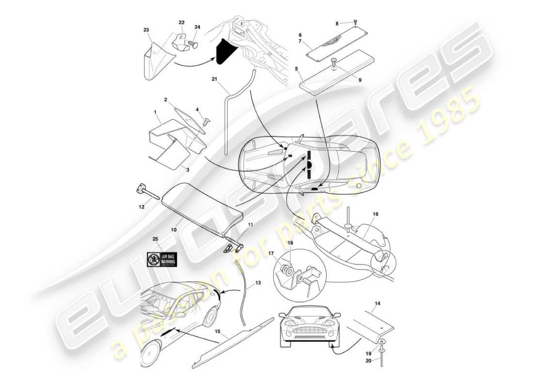 aston martin vanquish (2006) body fittings part diagram