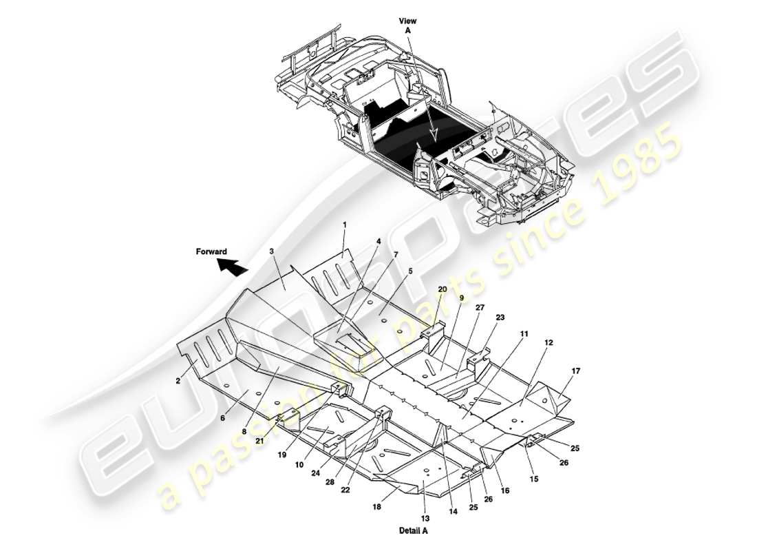 aston martin v8 volante (1998) floor panels parts diagram