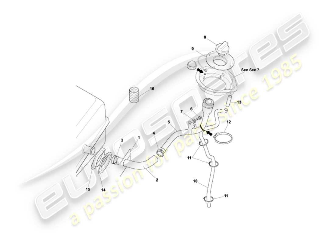 aston martin vanquish (2006) fuel filler pipe part diagram