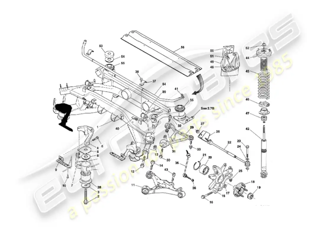 aston martin vanquish (2002) rear suspension parts diagram