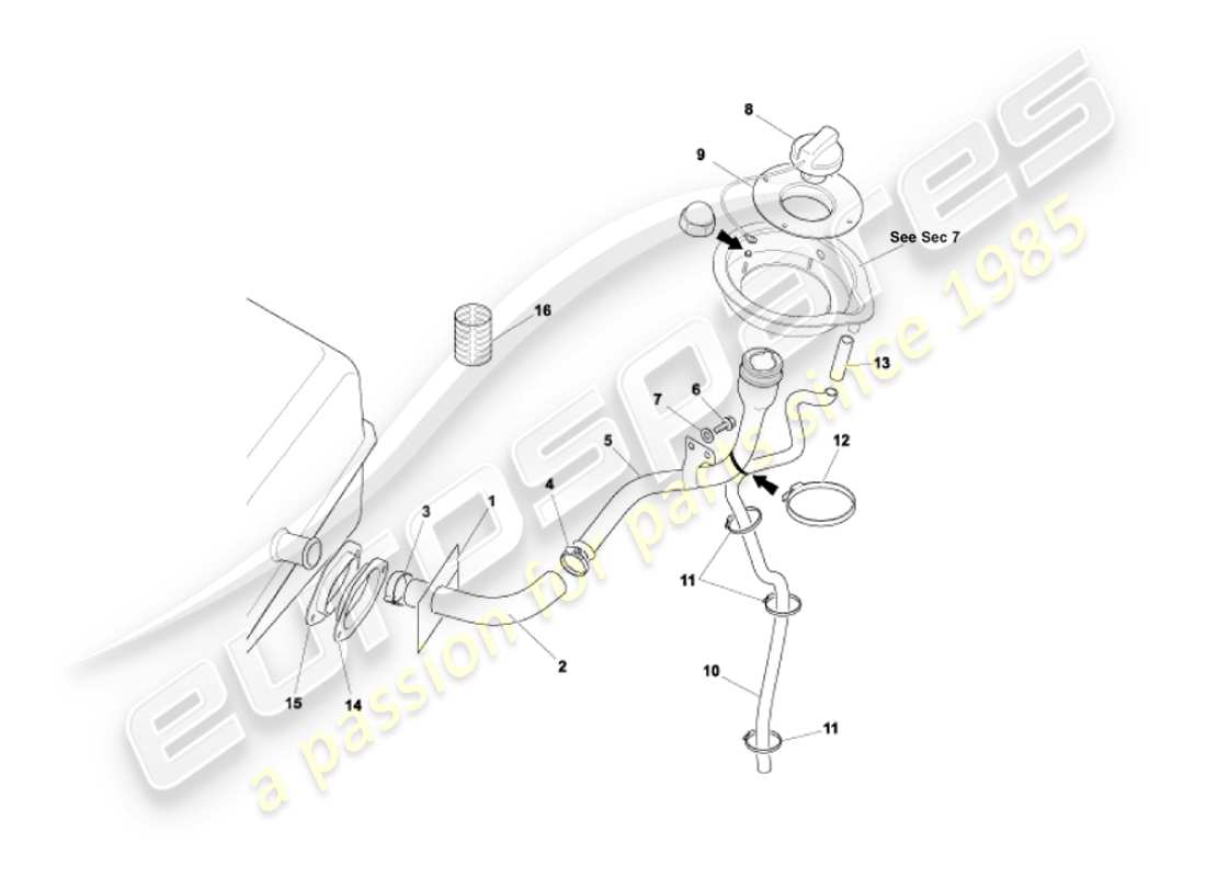 aston martin vanquish (2004) fuel filler pipe part diagram