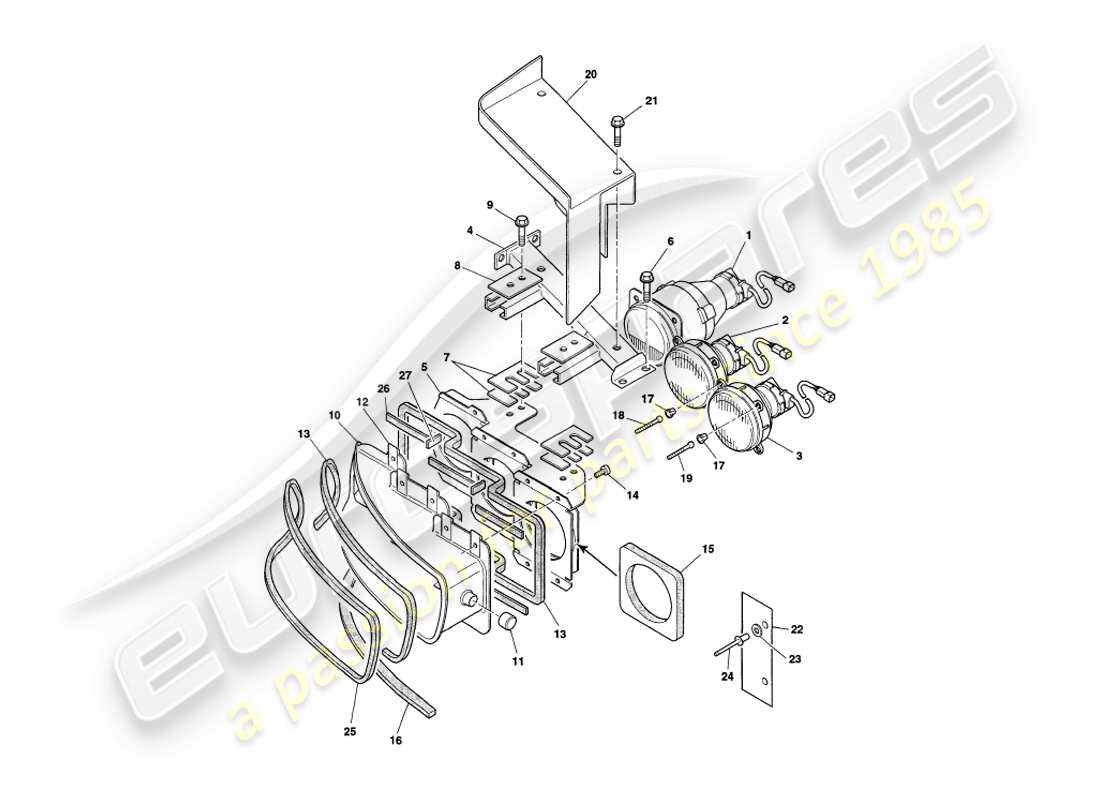 aston martin v8 coupe (2000) headlamps part diagram