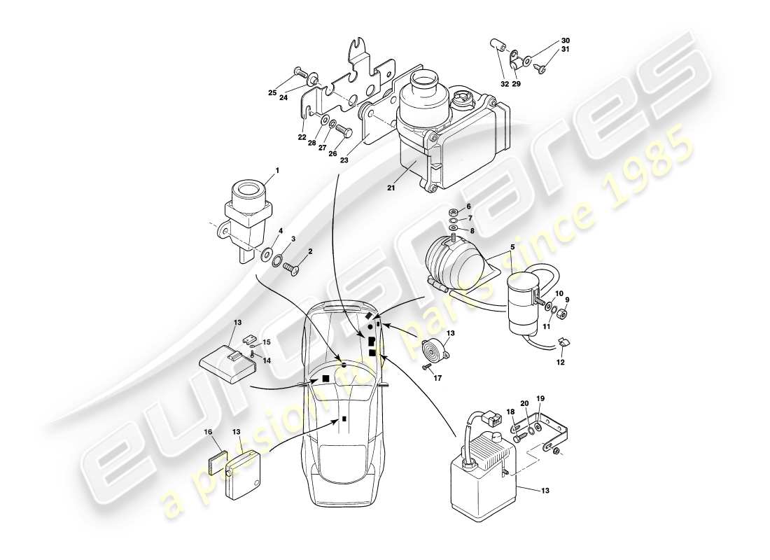 aston martin v8 coupe (2000) underbonnet components, to vin v79079 part diagram