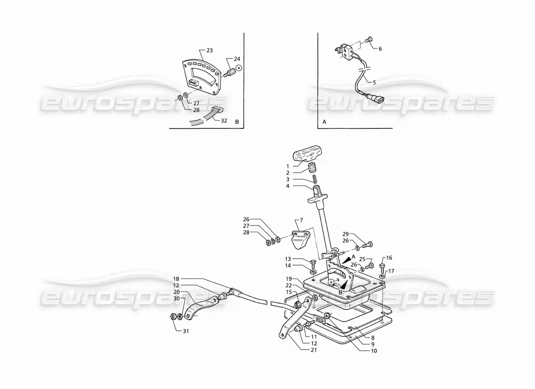 maserati qtp v6 (1996) automatic transmission outside controls parts diagram