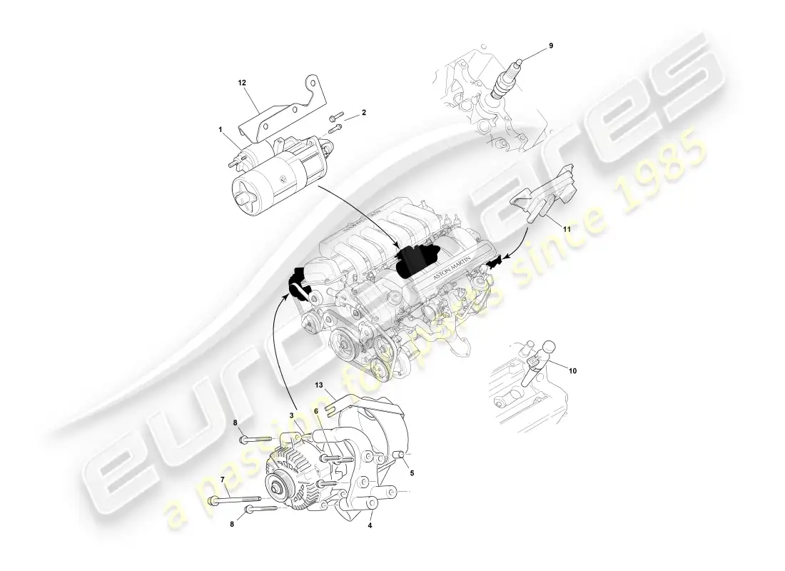 aston martin db7 vantage (1999) engine electrical components part diagram