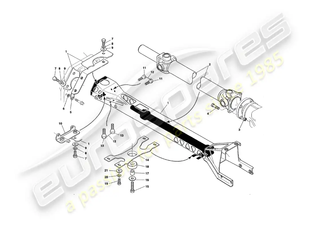 aston martin v8 coupe (2000) torque tube and propshaft parts diagram