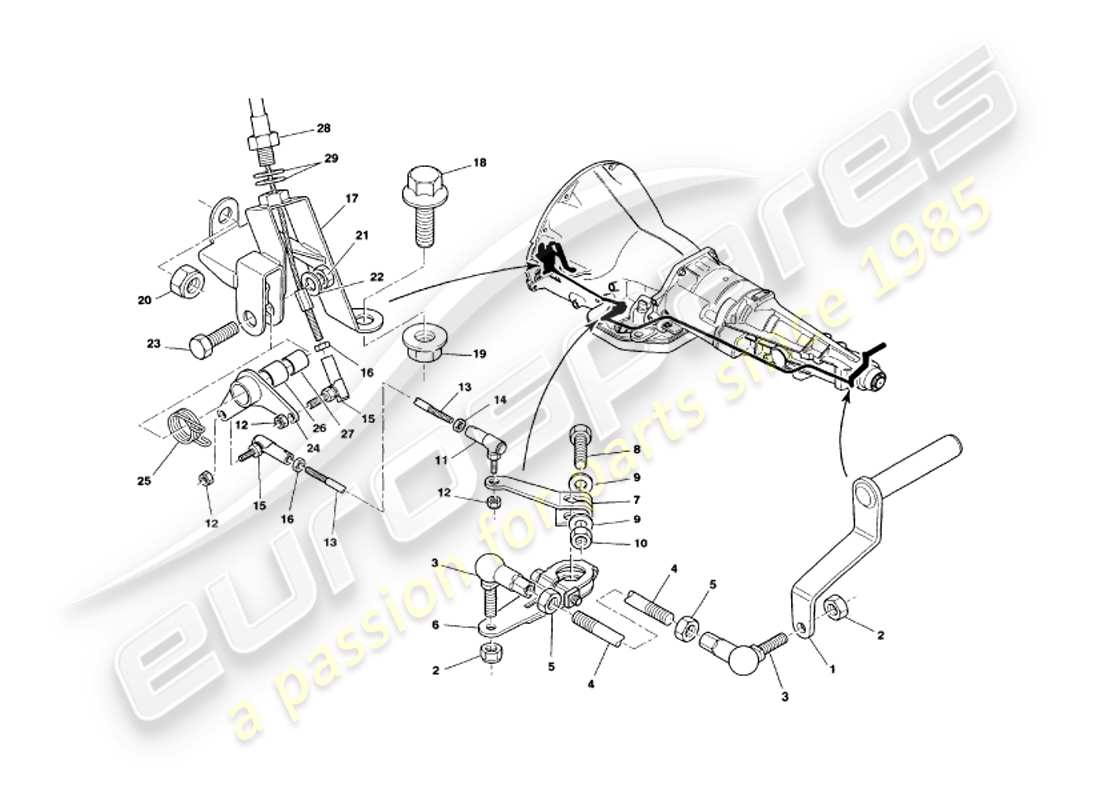 aston martin v8 volante (1998) gearbox linkage parts diagram
