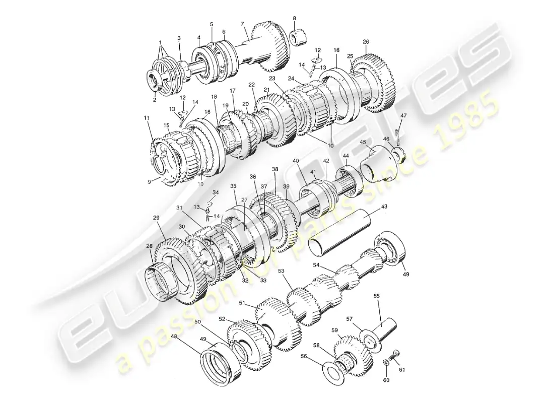 aston martin v8 virage (2000) manual gearbox, geartrain & propshaft parts diagram