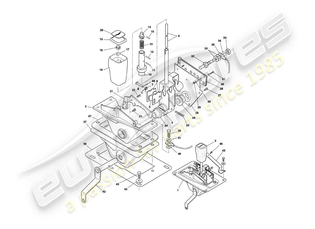 aston martin v8 coupe (2000) gear selector part diagram