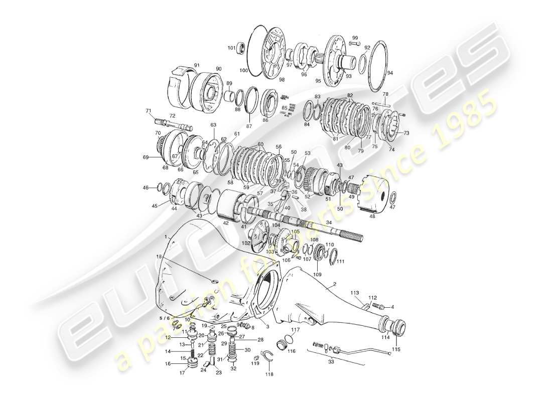 aston martin v8 virage (2000) 3 speed gearcase & geartrain parts diagram