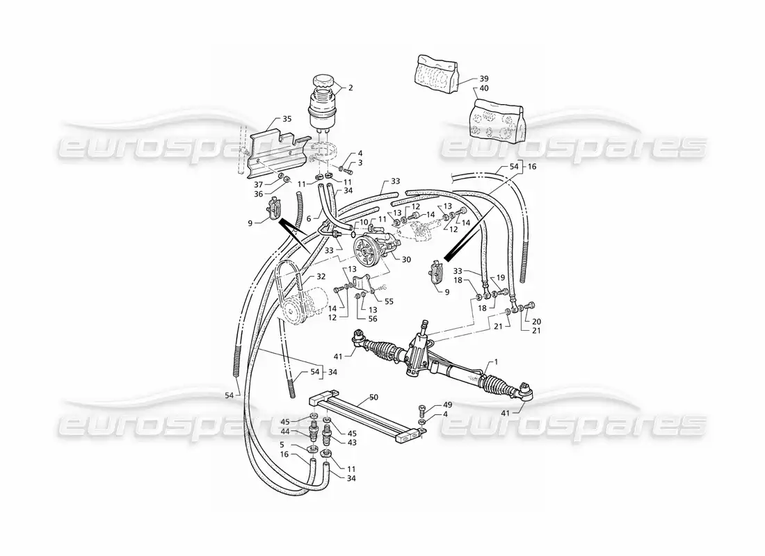 maserati qtp v8 (1998) power steering system (rhd) parts diagram
