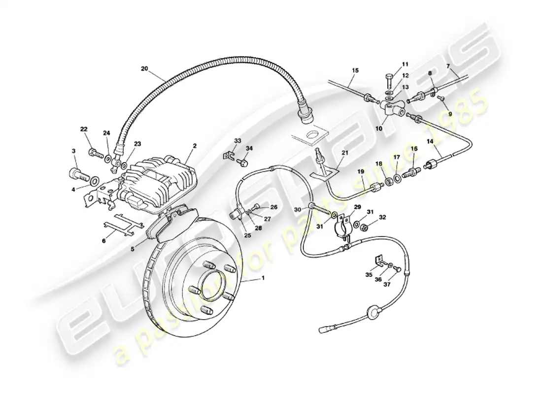 aston martin v8 volante (1999) rear brakes parts diagram
