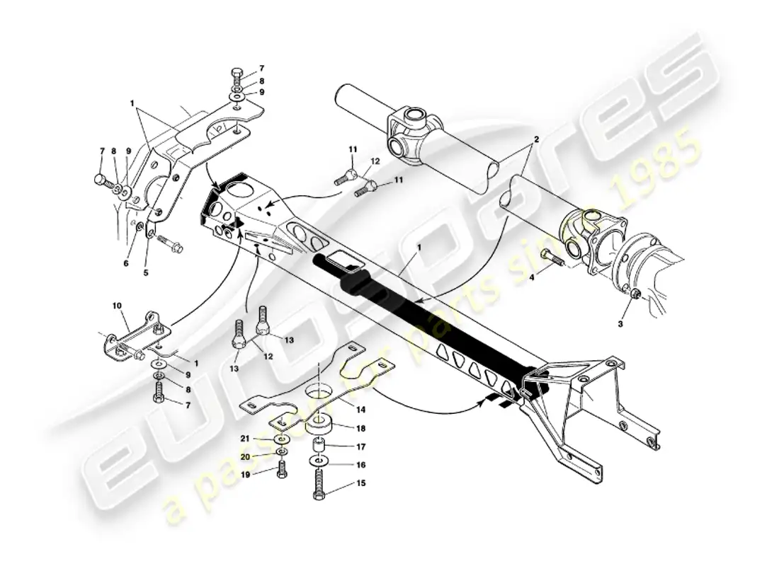 aston martin v8 volante (1999) torque tube and propshaft parts diagram