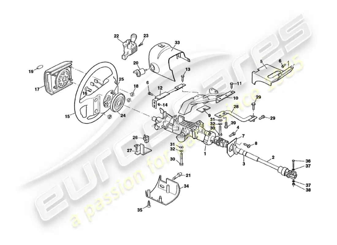 aston martin v8 volante (1999) steering column parts diagram