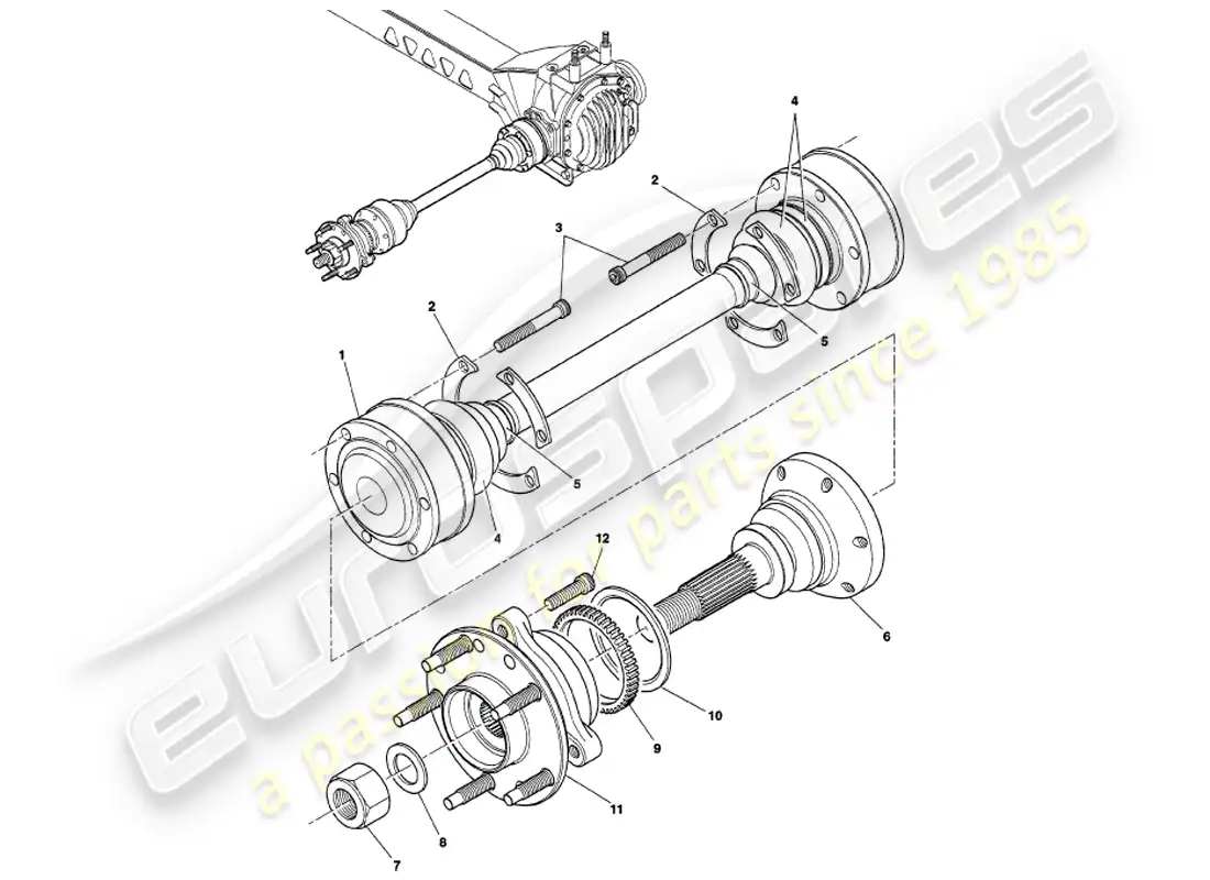 aston martin v8 volante (2000) driveshaft and hub assembly parts diagram