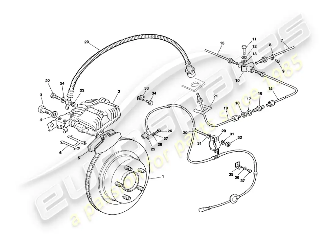 aston martin v8 volante (2000) rear brakes parts diagram