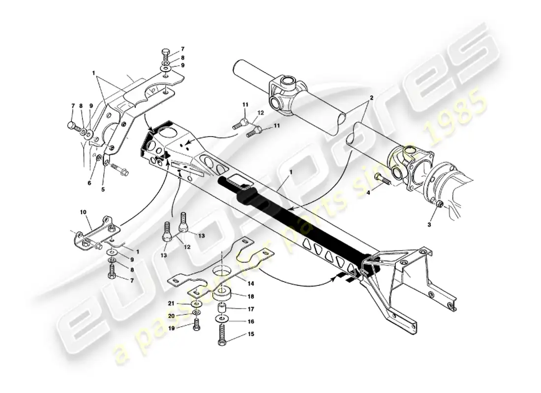 aston martin v8 volante (2000) torque tube and propshaft parts diagram