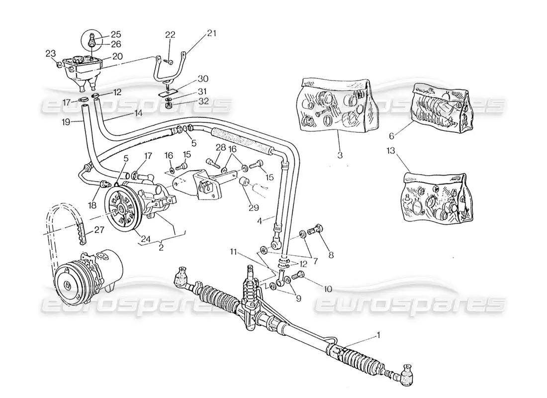 maserati karif 2.8 power steering system (rh steering) parts diagram