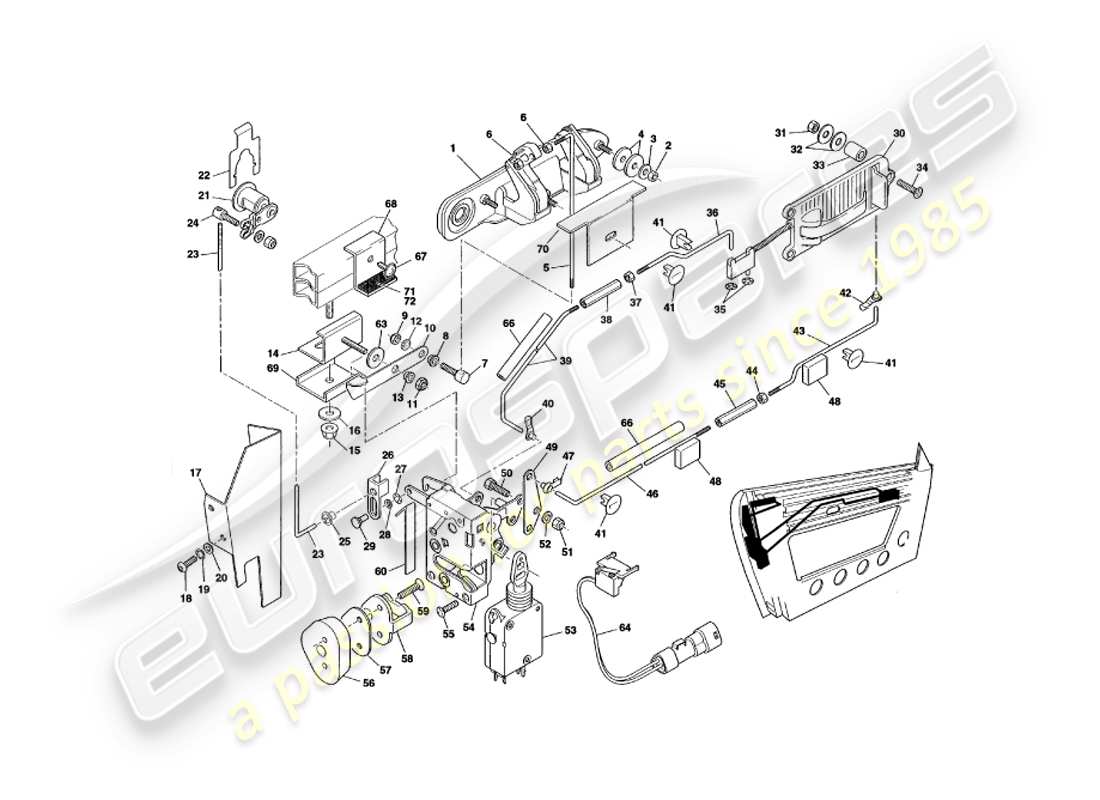 aston martin v8 volante (1998) door latch mechanism parts diagram