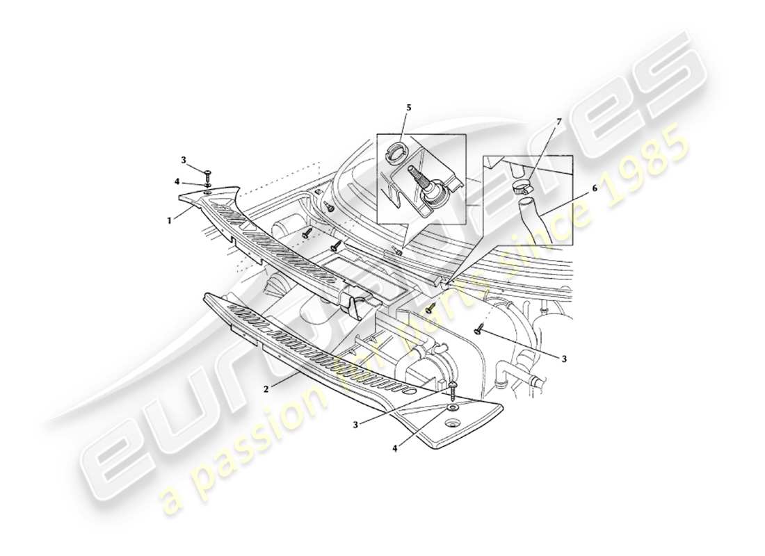 aston martin v8 coupe (2000) body fittings part diagram