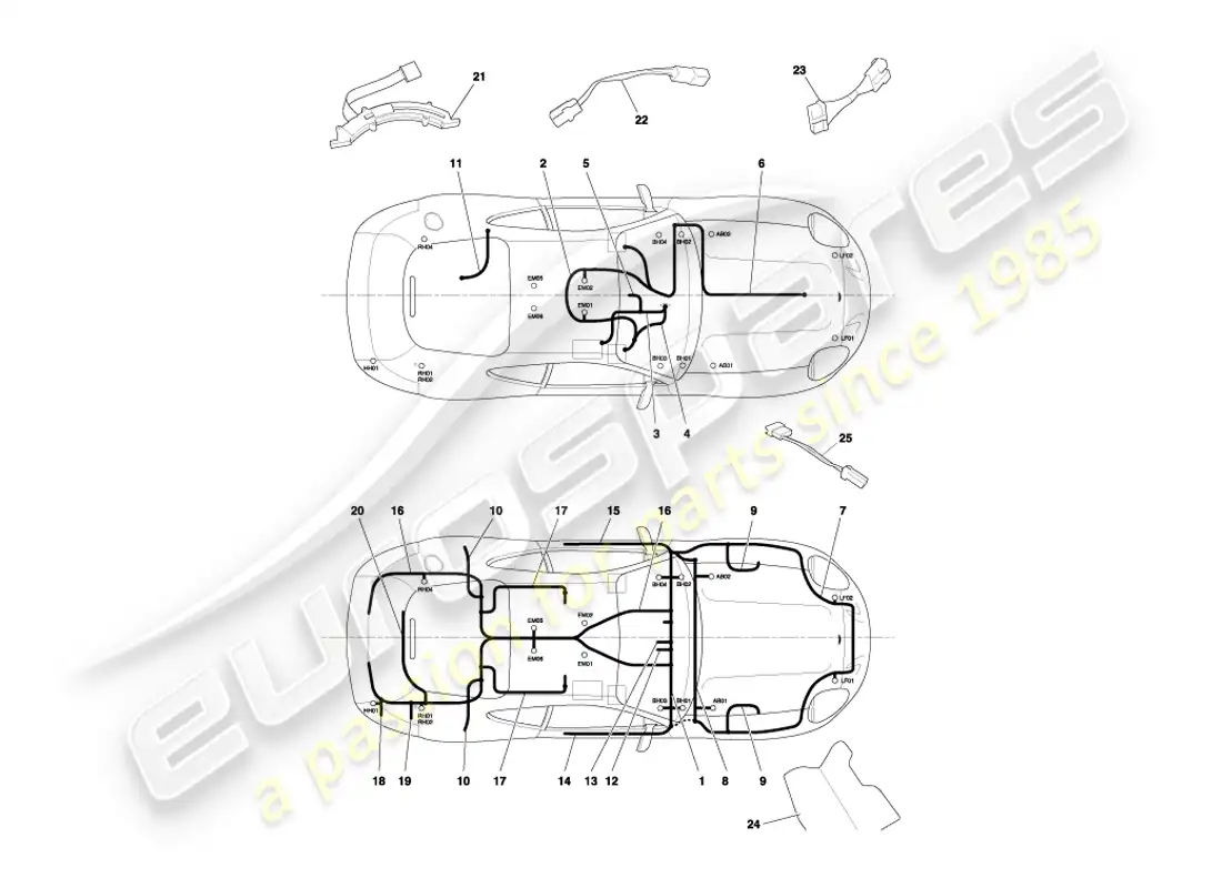 aston martin db7 vantage (1999) harnesses part diagram