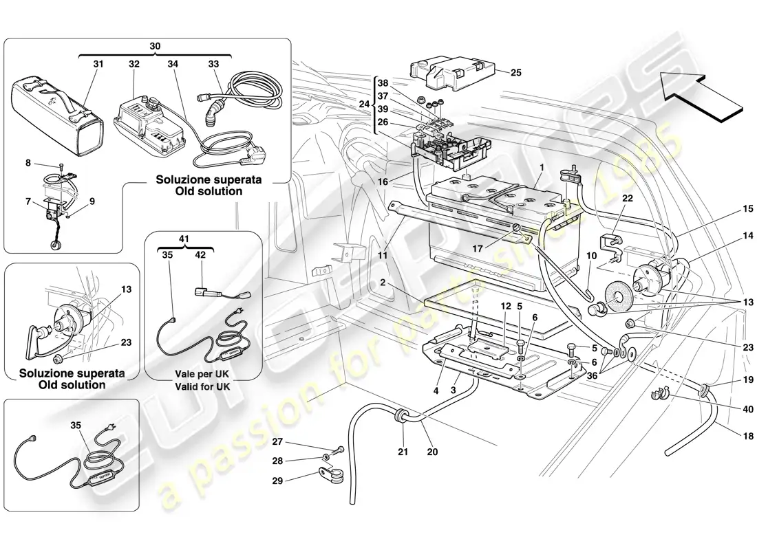 ferrari 599 gtb fiorano (usa) battery parts diagram
