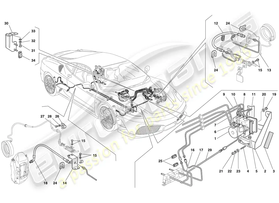ferrari f430 scuderia spider 16m (europe) brake system parts diagram