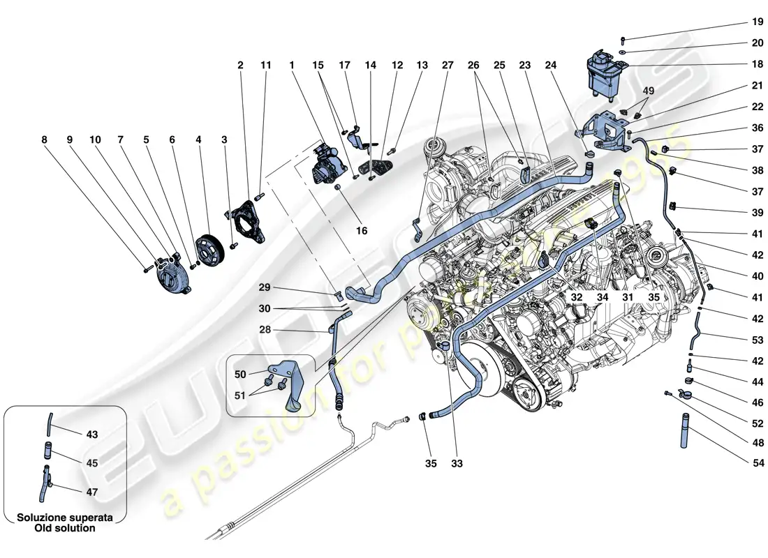 ferrari 488 gtb (europe) power steering pump and reservoir parts diagram