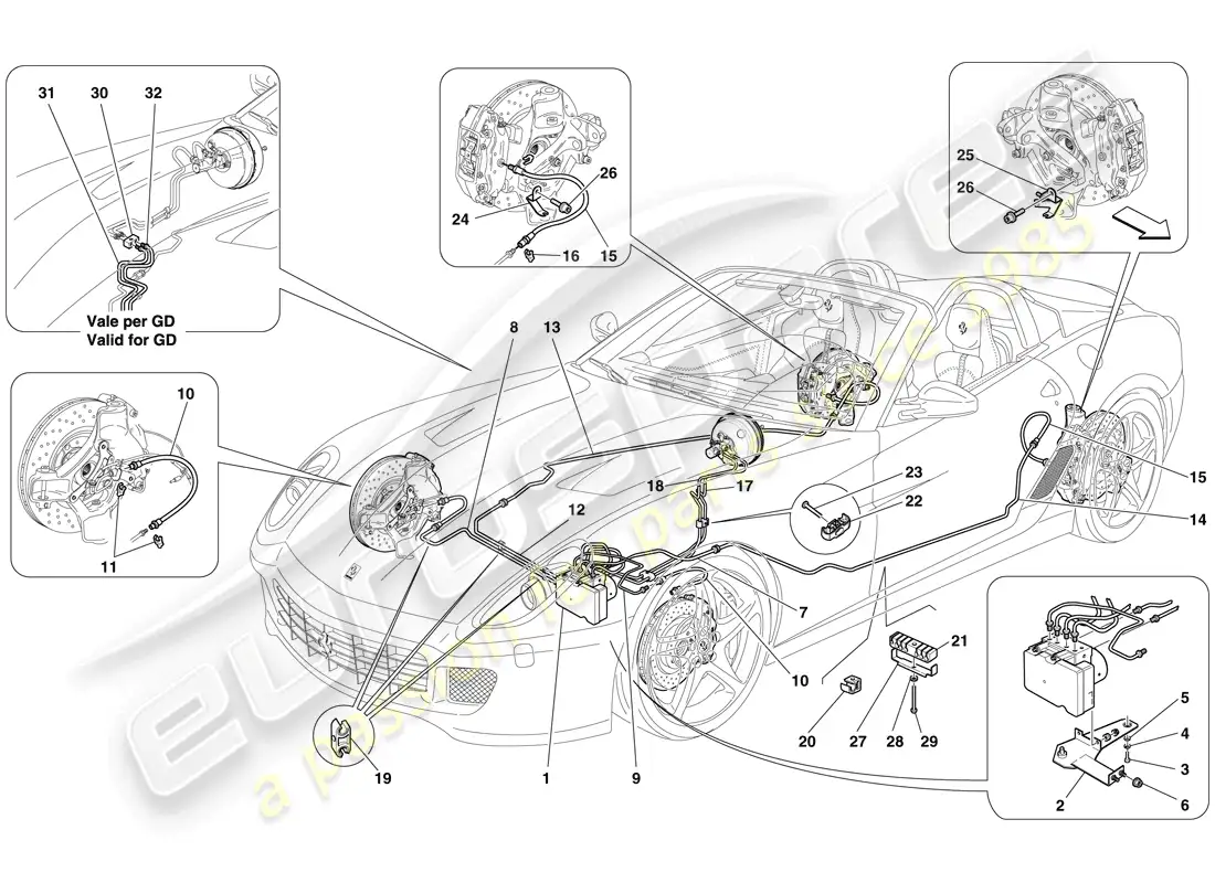 ferrari 599 sa aperta (rhd) brake system parts diagram