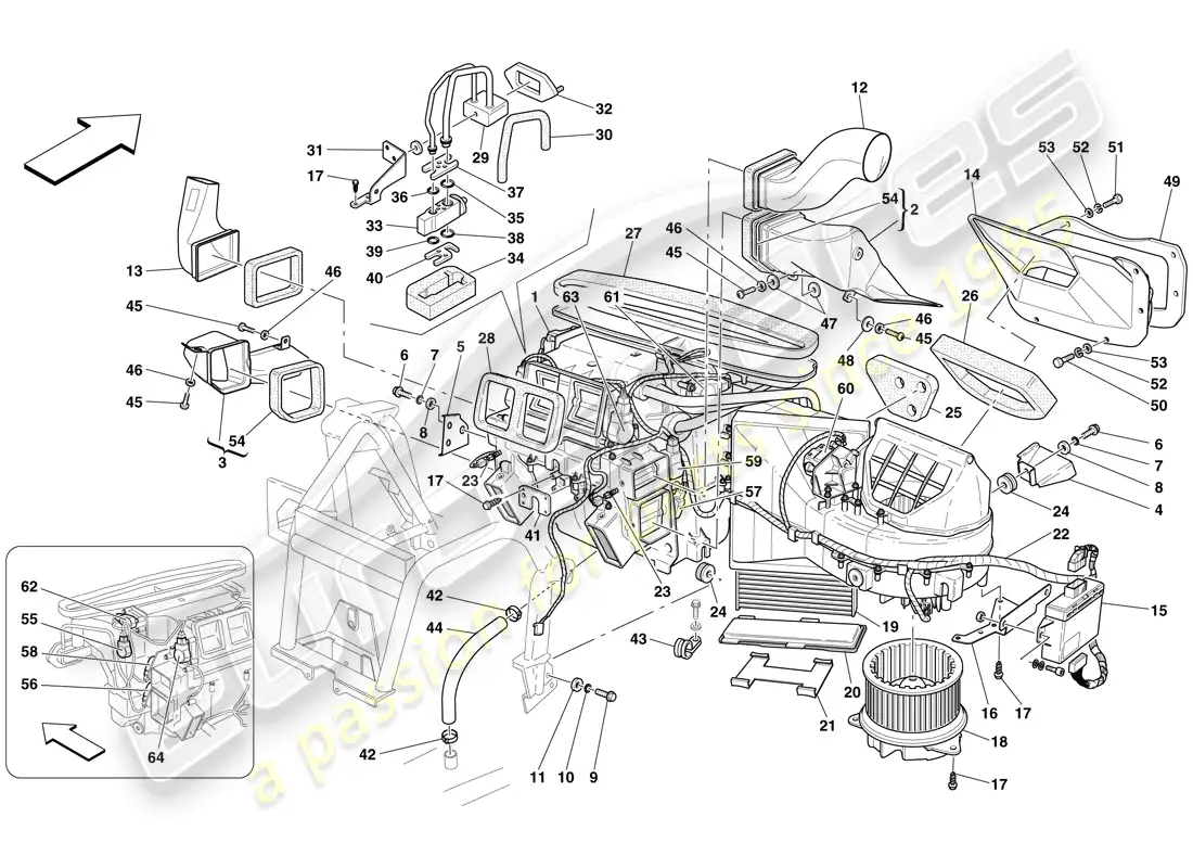 ferrari 599 sa aperta (rhd) evaporator unit and controls parts diagram