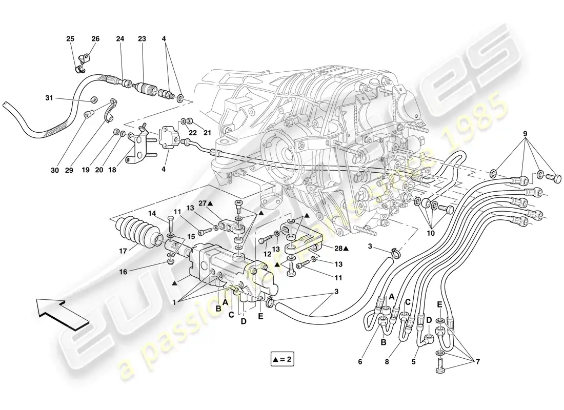 ferrari 599 sa aperta (rhd) f1 clutch hydraulic control parts diagram